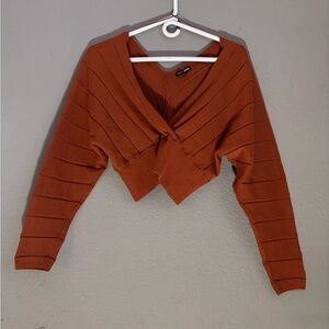 Fashion Nova Orange V-Neck Sweater